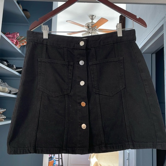 Black Denim Button Down Skirt - Picture 1 of 2